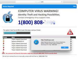A fake computer virus warning on a Mac